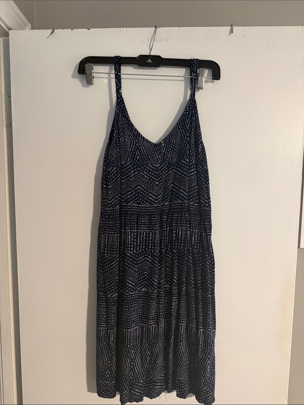 RVCA Navy Printed V-Neck Spaghetti Strap Midi Dress